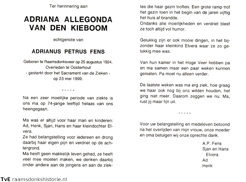 Adriana Allegonda van den Kieboom- Adrianus Petrus Fens